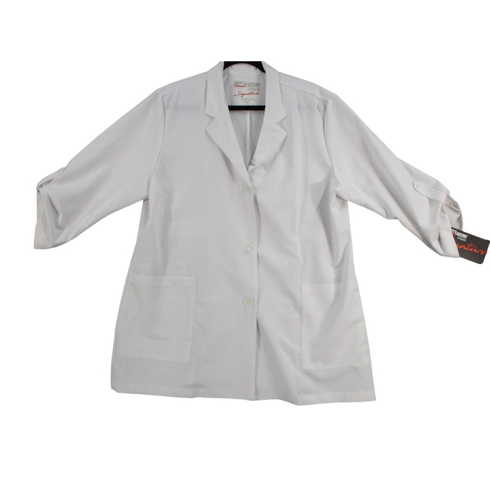 Greys Anatomy Signature by Barco White Lab Coat Womens XL 3-Button Scrub Jacket